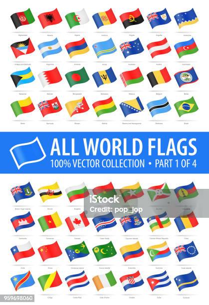 World Flags Vector Waving Glossy Icons Part 1 Of 4 Stock Illustration - Download Image Now