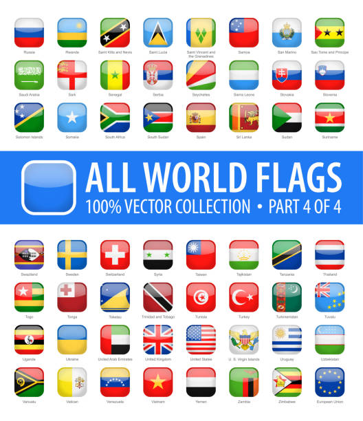 세계 플래그-벡터 둥근 사각형 광택 아이콘-4의 부 4 - thailand thai flag flag push button stock illustrations