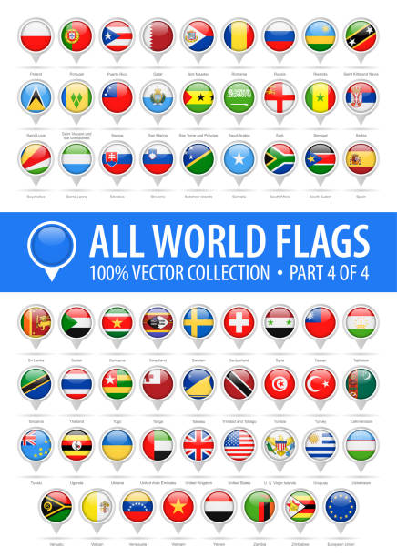 illustrations, cliparts, dessins animés et icônes de drapeau monde rond pins - vector icons brillant - partie 4 de 4 - spain flag spanish flag national flag