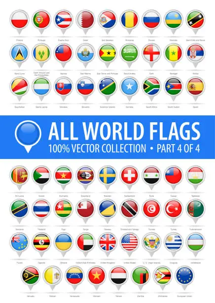 Vector illustration of World Flag Round Pins - Vector Glossy Icons - Part 4 of 4