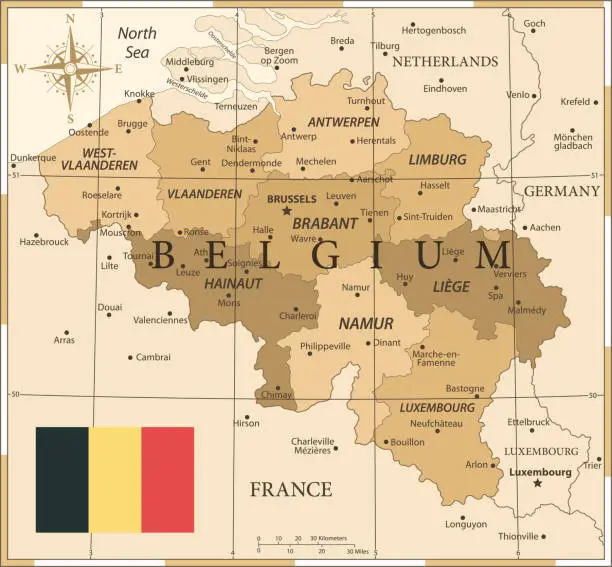 Vector illustration of 25 - Belgium - Vintage Golden 10