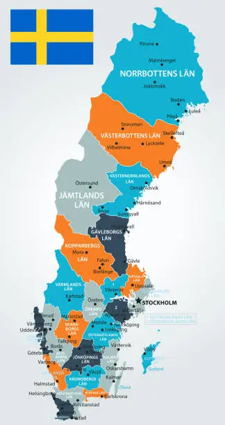 Vector illustration of 13 - Sweden - Blue-Orange 10