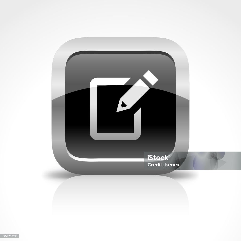 Notepad and Text Message Glossy Button Icon An illustration of notepad and text message glossy icon for your web page, presentation, apps & design products. Black & white design and has a metal frame that makes it look dazzling. Vector format can be fully scalable & editable. Editor stock vector