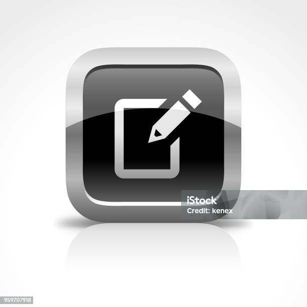 Notepad And Text Message Glossy Button Icon Stock Illustration - Download Image Now - Editor, Icon Symbol, Text Messaging