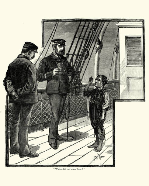 istock Young victorian stowaway caught by the ships captain 19th Century 959707928