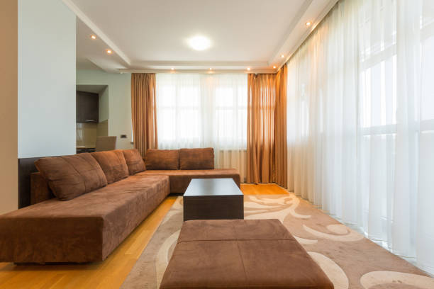 istock Interior of a modern open plan hotel apartment, living room 959708216
