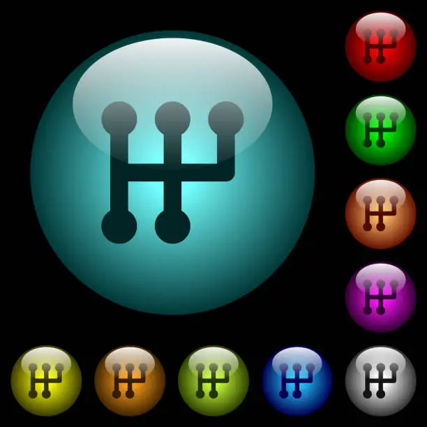 Vector illustration of Manual shift icons in color illuminated glass buttons