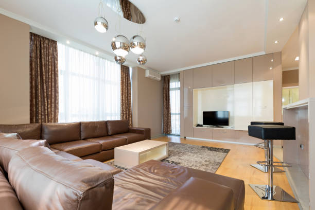 istock Interior of a modern open plan hotel apartment, living room 959717270
