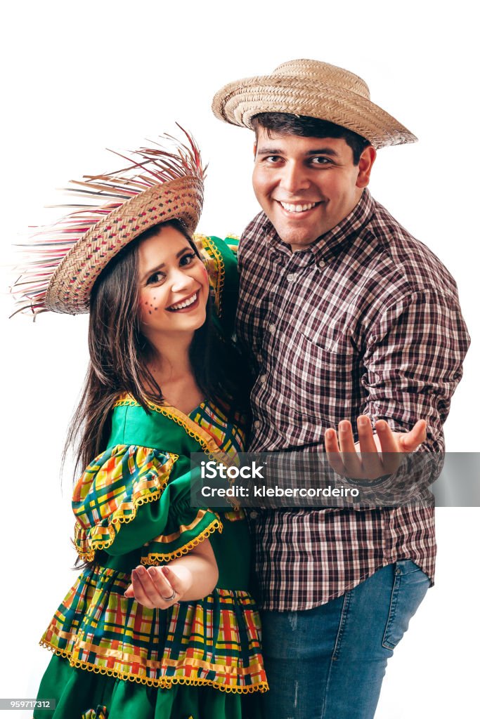 Young Brazilian couple wearing typical clothes for Festa Junina Festa Junina Stock Photo