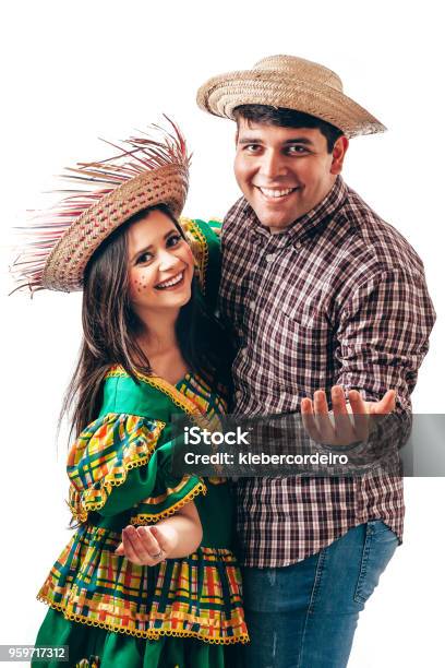 Young Brazilian Couple Wearing Typical Clothes For Festa Junina Stock Photo - Download Image Now