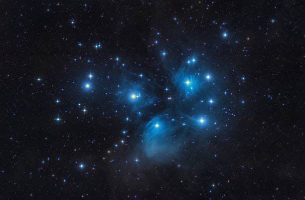 M45 The Pleiades Seven Sisters Open Cluster Stars And Space M45 - the Pleiades, Seven Sisters,  Deep Sky Astrophoto, Science.
the pleiades M45 open star cluster in the constellation of taurus. the pleiades stock pictures, royalty-free photos & images