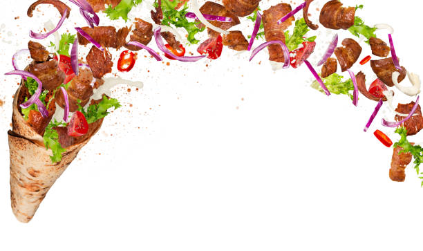 istock Turkish Kebab yufka with flying ingredients 959717912