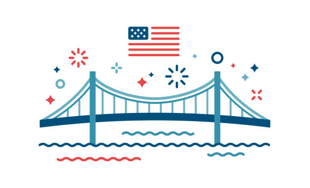ilustraciones, imágenes clip art, dibujos animados e iconos de stock de américa celebración independencia día puente - bay