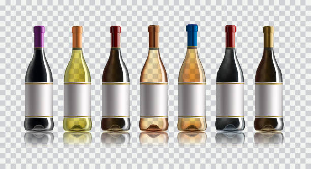 illustrazioni stock, clip art, cartoni animati e icone di tendenza di bottiglia di vino rosso. set di bottiglie di vino bianco, rosato e rosso. isolato su sfondo bianco - grape white grape green muscat grape