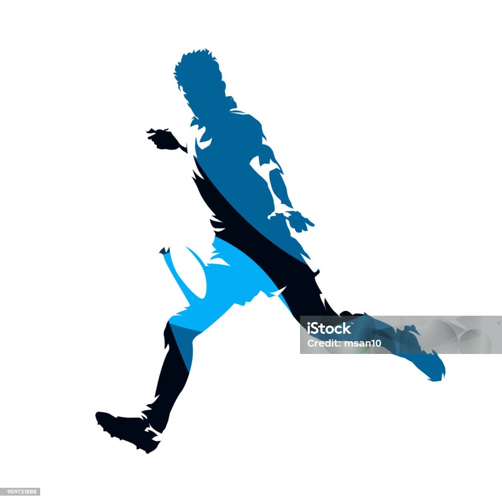 Rugby player running with ball, abstract blue geometric vector silhouette Rugby - Sport stock vector
