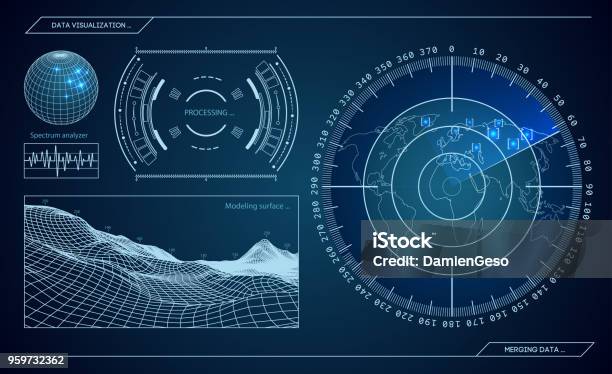 Military Blue Radar Screen With Target Futuristic Hud Interface Stock Vector Illustration Stock Illustration - Download Image Now