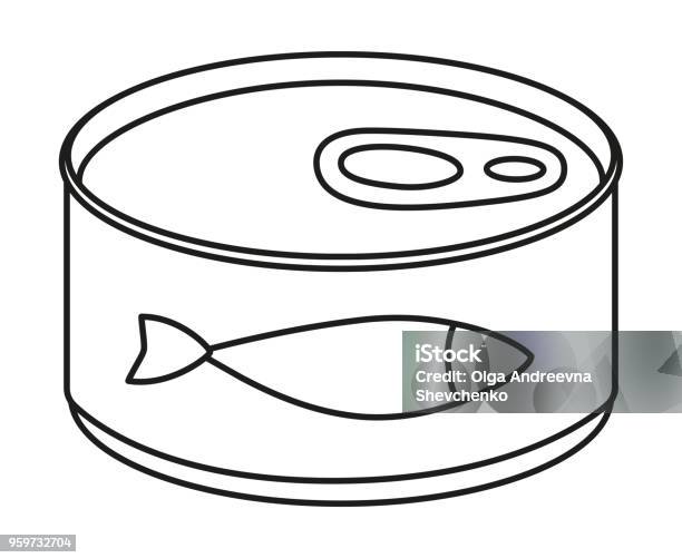 Line Art Black And White Canned Fish Stock Illustration - Download Image Now - Tuna - Seafood, Can, Aluminum