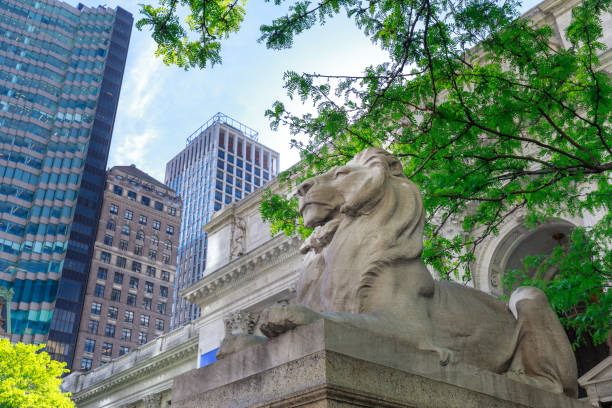 Lion guarding the New York public Library in Manhattan, NYC