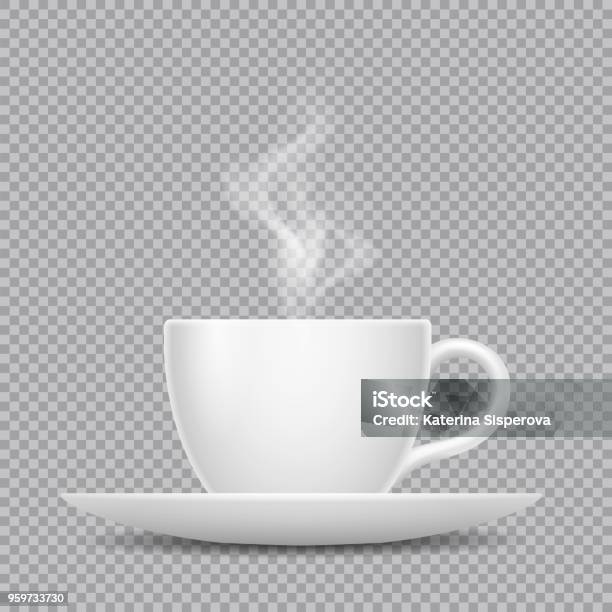 Vector Realistic White Cup With Hot Beverage And Steam Isolated On Transparent Background Stock Illustration - Download Image Now