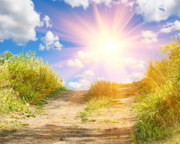 istock landscape with green grass, road and clouds 959740768