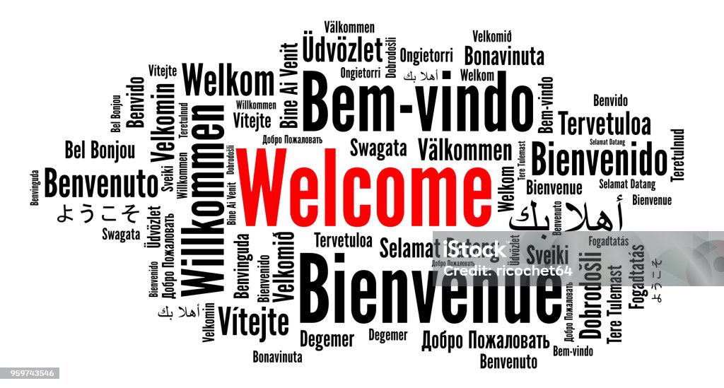 Welcome word cloud in different languages Welcome word cloud in different languages illustration Greeting stock illustration