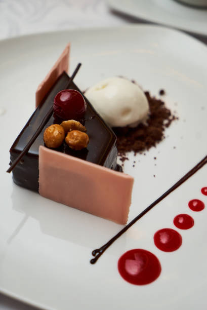 istock Black forest Cake with cherry, vanilla ice-cream 959747808