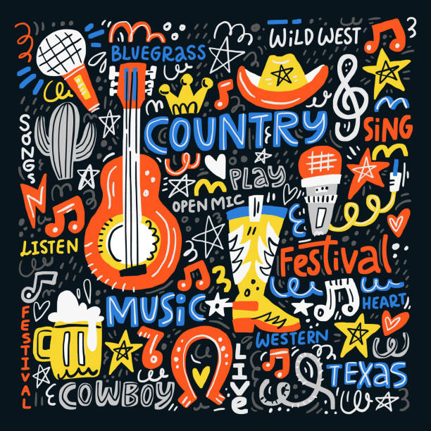 ilustraciones, imágenes clip art, dibujos animados e iconos de stock de ilustración de la música de país - nashville