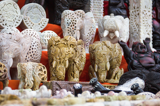 Souvenirs on Wednesday market in Goa, India