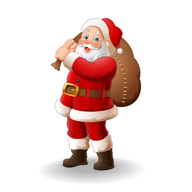 Vector illustration of Santa Claus carrying big bag