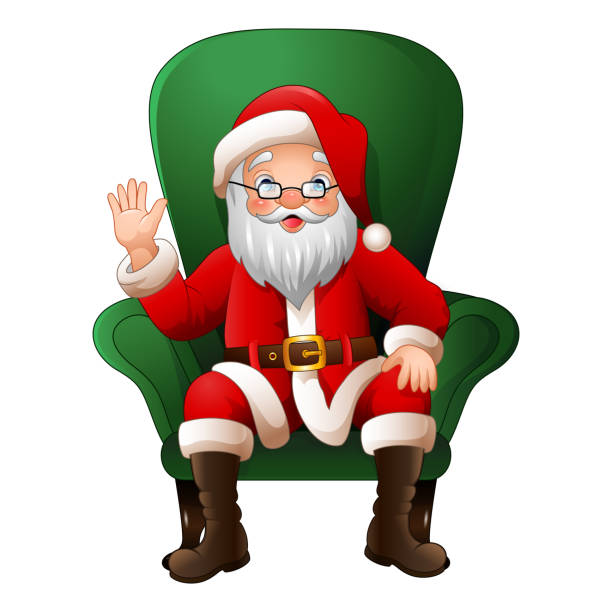 istock Cartoon Santa Claus sitting on green arm chair 959761804