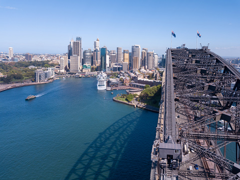 Sydney Harbour Bridge on a sunny clear day. City skyline in the back ground.