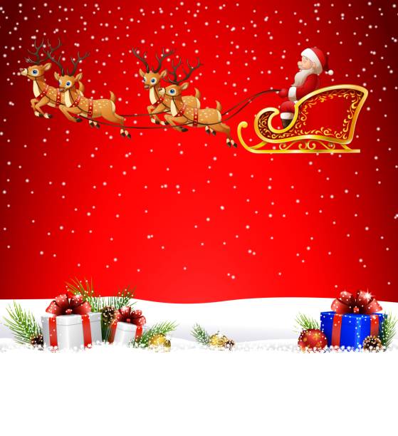 istock Christmas background with Santa Clause riding his reindeer sleight 959765276