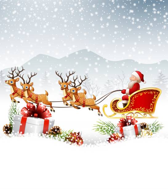 istock Christmas background with Santa Clause riding his reindeer sleight 959765304