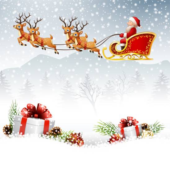istock Christmas background with Santa Clause riding his reindeer sleight 959765380