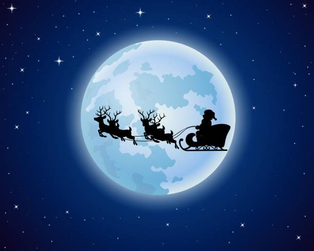 istock Santa Claus rides reindeer sleigh silhouette against a full moon background 959765902