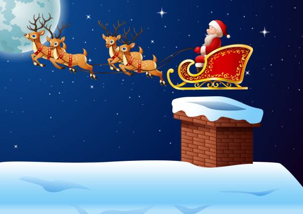 istock Santa Claus rides reindeer sleigh against a full moon background 959766028