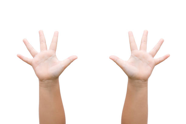 Children Boy hand showing the five fingers on white background