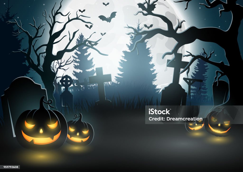 Halloween background with scary pumpkins Vector illustration of Halloween background with scary pumpkins Halloween stock vector