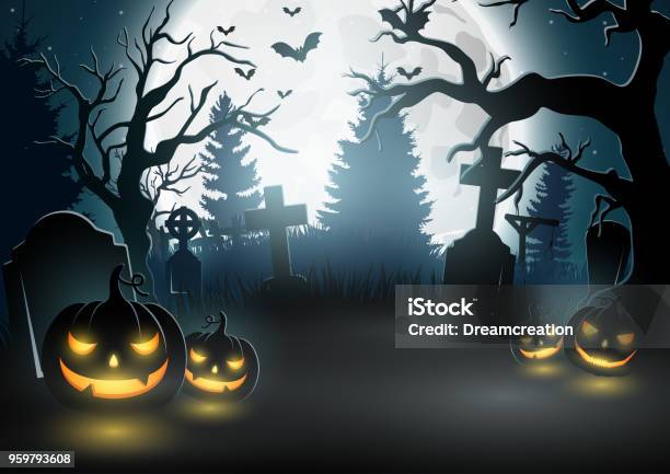 Halloween Background With Scary Pumpkins Stock Illustration - Download Image Now - Halloween, Spooky, Backgrounds