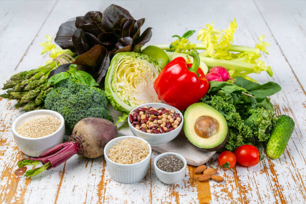 istock Alkaline diet concept - fresh foods on rustic background 959793970