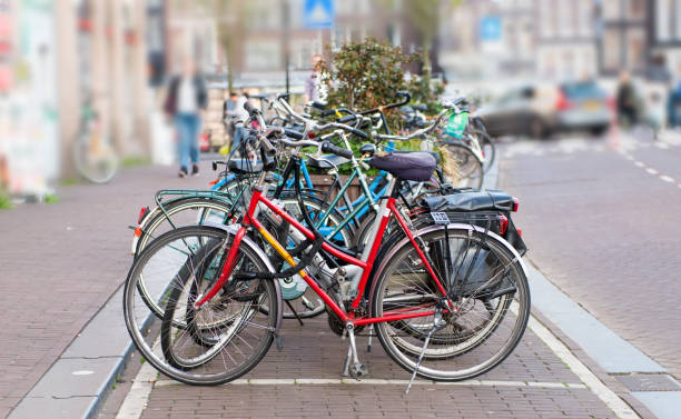 istock bicycles on the sidewalk in Amsterdam 959796894