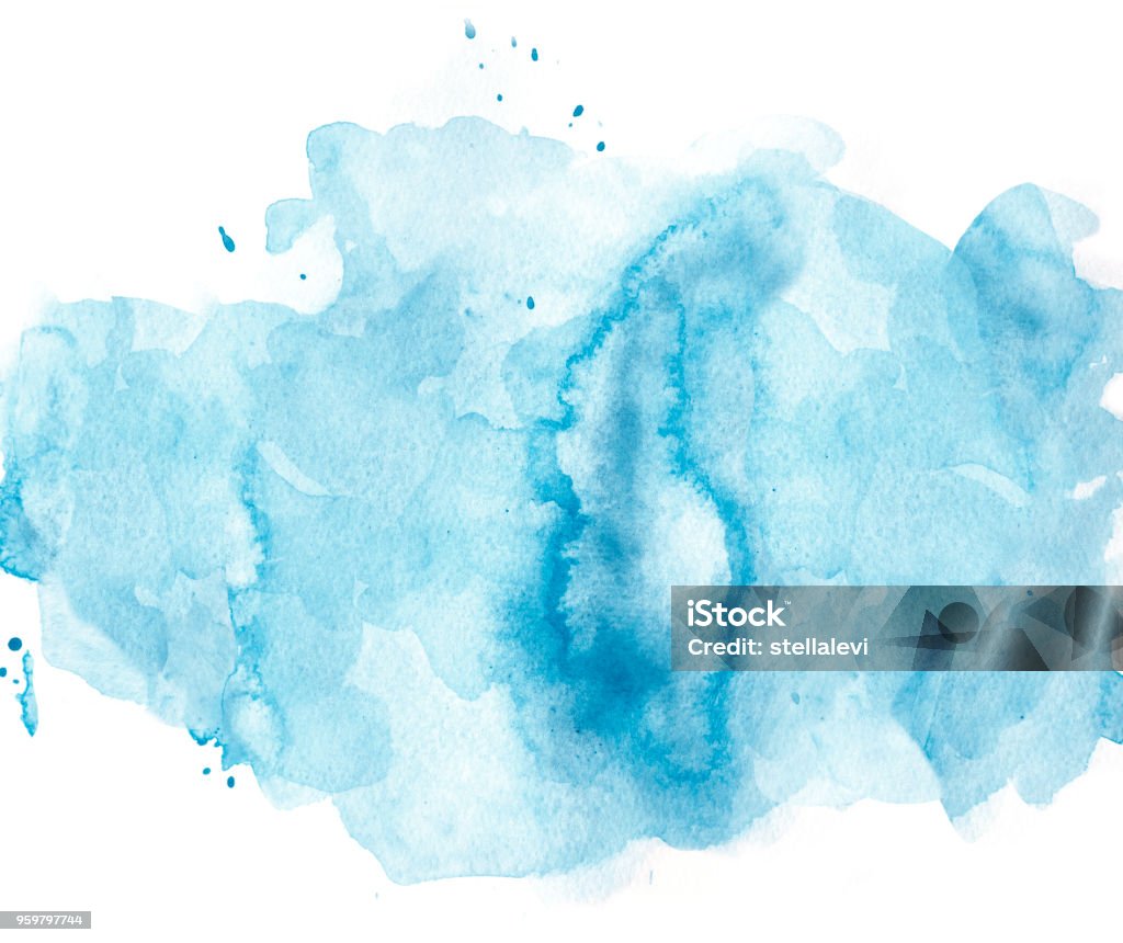 Abstrait tache aquarelle bleue sur fond blanc - Photo de Aquarelle sur papier libre de droits