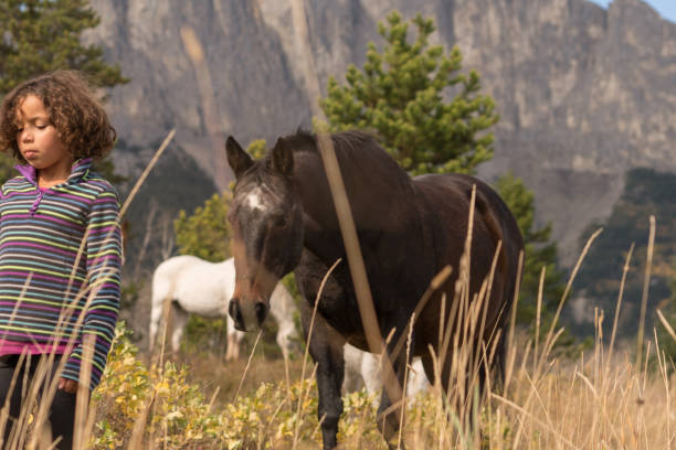 She gets close to them, in mountain meaodw