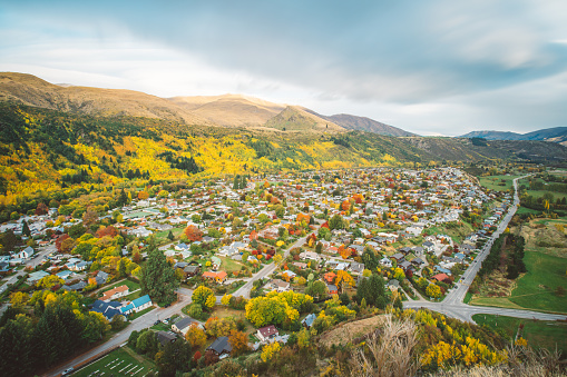 Arrowtown seen from above during Autumn