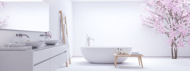 istock new modern zen bathroom with white wall. 3d rendering 959816126