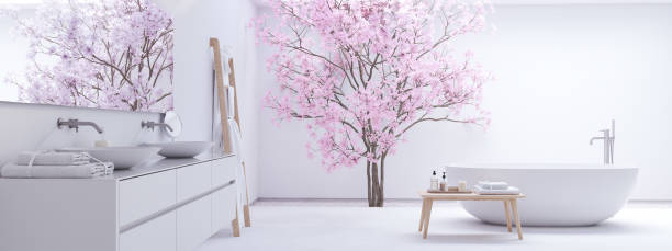 istock new modern zen bathroom with white wall. 3d rendering 959816164