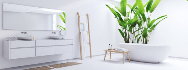 istock new modern zen bathroom with tropic plants. 3d rendering 959816416
