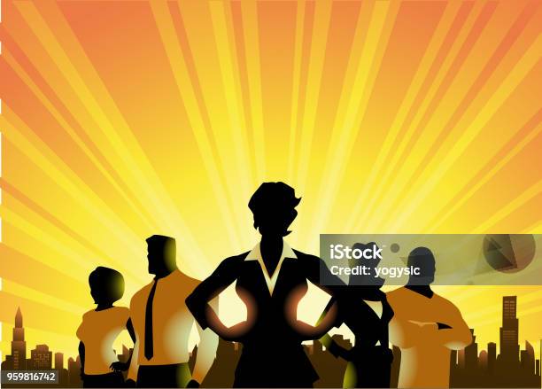 Vector Businessmen Silhouette In The City Stock Illustration - Download Image Now - Superhero, Teamwork, In Silhouette