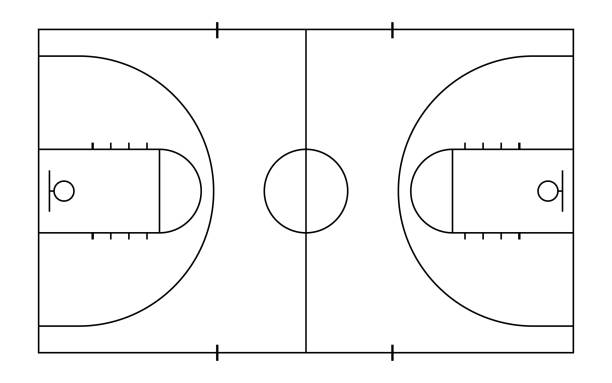 ilustrações de stock, clip art, desenhos animados e ícones de basketball court. sport background. line art style - basquetebol