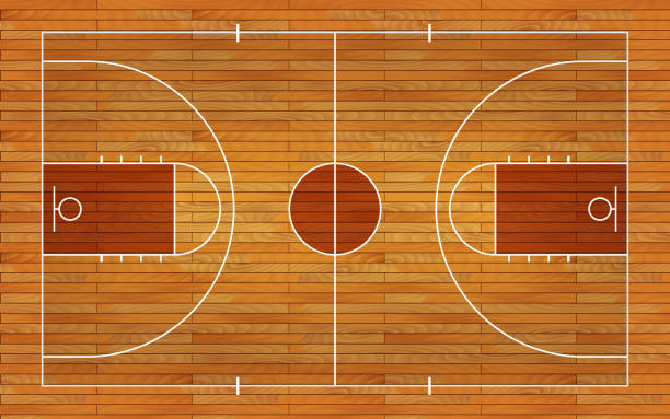 illustrazioni stock, clip art, cartoni animati e icone di tendenza di pavimento da basket con linea su sfondo texture legno. illustrazione vettoriale - bruno arena